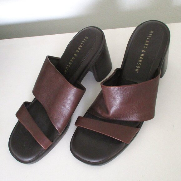 Hillard & Hanson "Lilly" Brown Leather Open Toe 3" Block Heel - Size 10M - Picture 6 of 8
